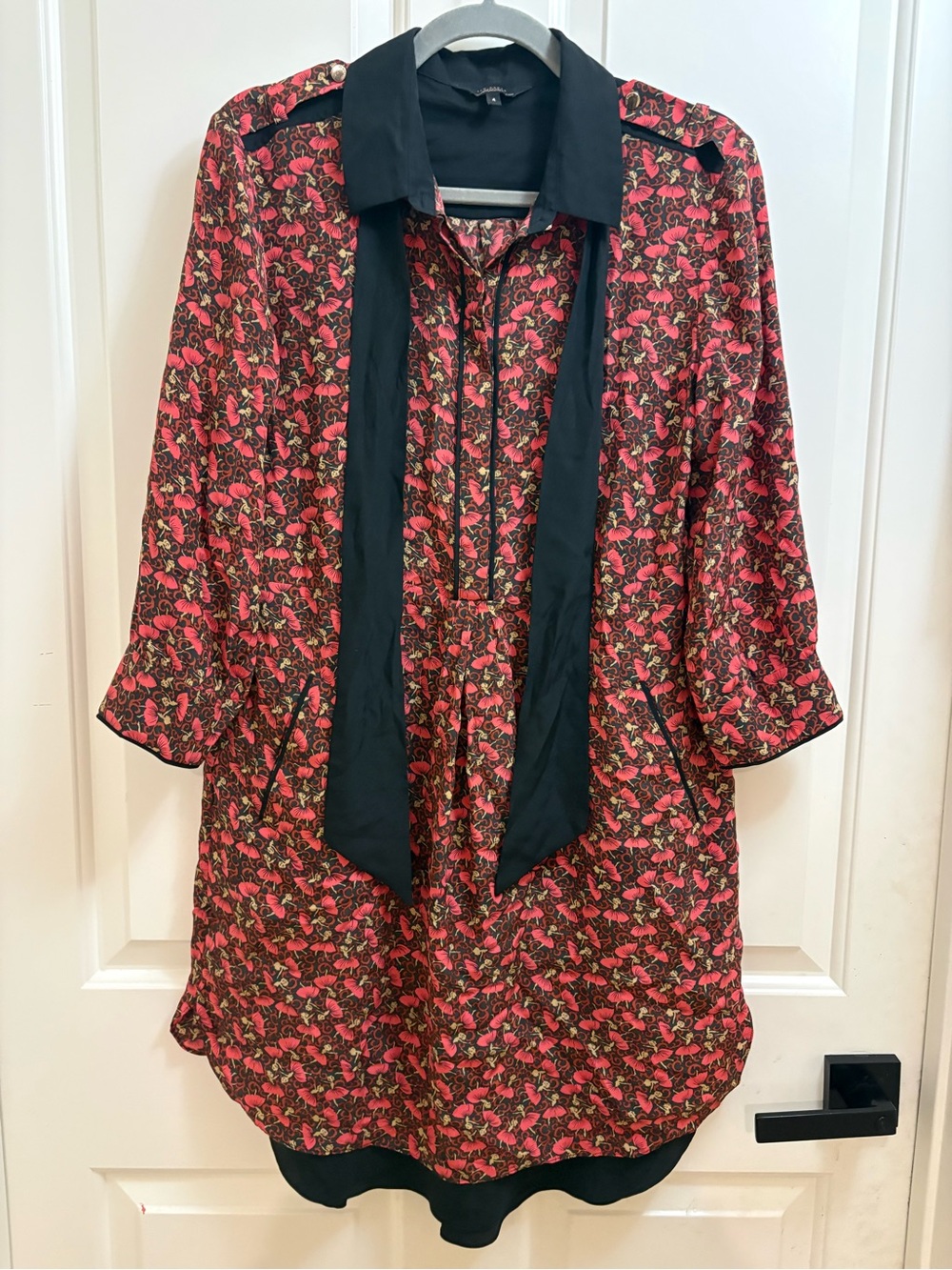 Ted BakerWomen's Red Ballerina Print Tie-Neck Shirt Dress